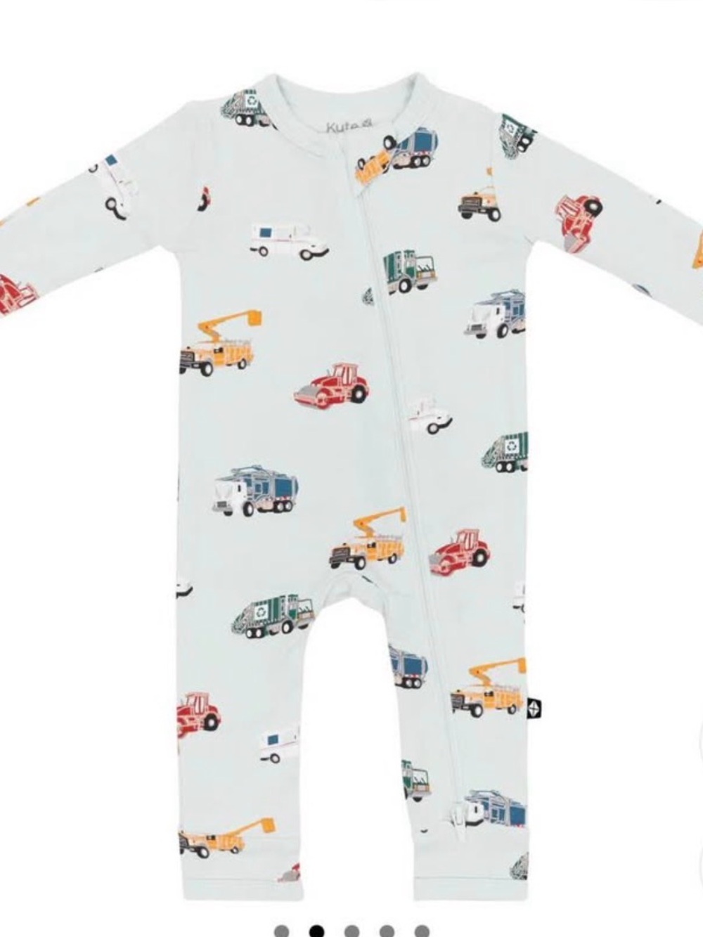 Kyte BABY Light Blue One-Piece with Colorful Vehicle Print 6-12 months
